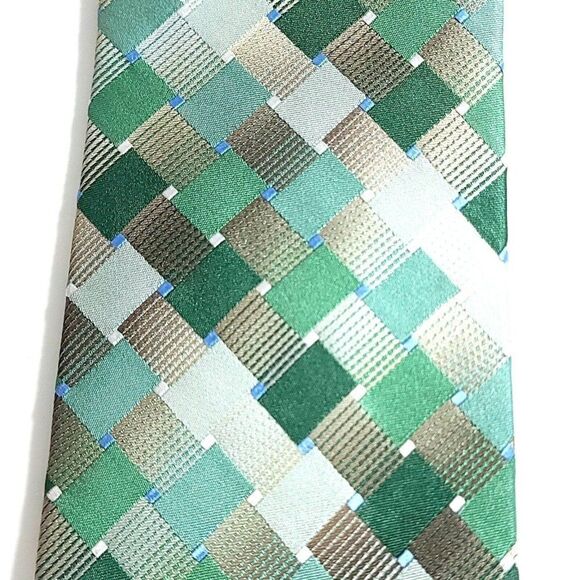 Van Heusen Green Tan Abstract Geometric Woven Silk Tie - Picture 2 of 7